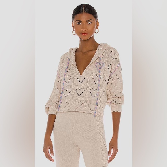 New! LoveShackFancy Beige Tan Heart Knit Embroidered Sweater 💗 Medium - Picture 6 of 6
